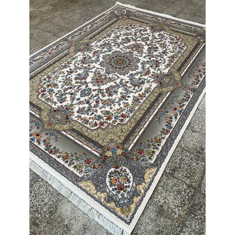 فرش ماشینی 700 شانه زمینه کرم حاشیه فیلی مدل استادزاده تاپ